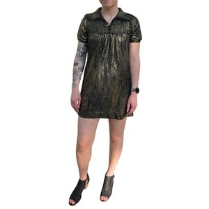 Vintage Wayne gold Metallic Mini Short  dress Textured Summer Dress Size XS